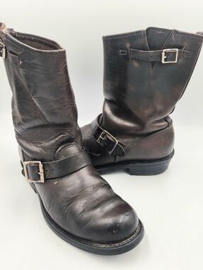 Frye Engineer Biker Boot Womens 7.5 Brown Leather USA 774001 Buckle Strap Boho
